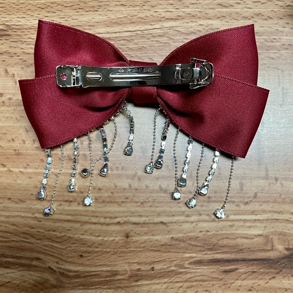 Big Satin Bow Rhinestones French Barrette Hair Clip
